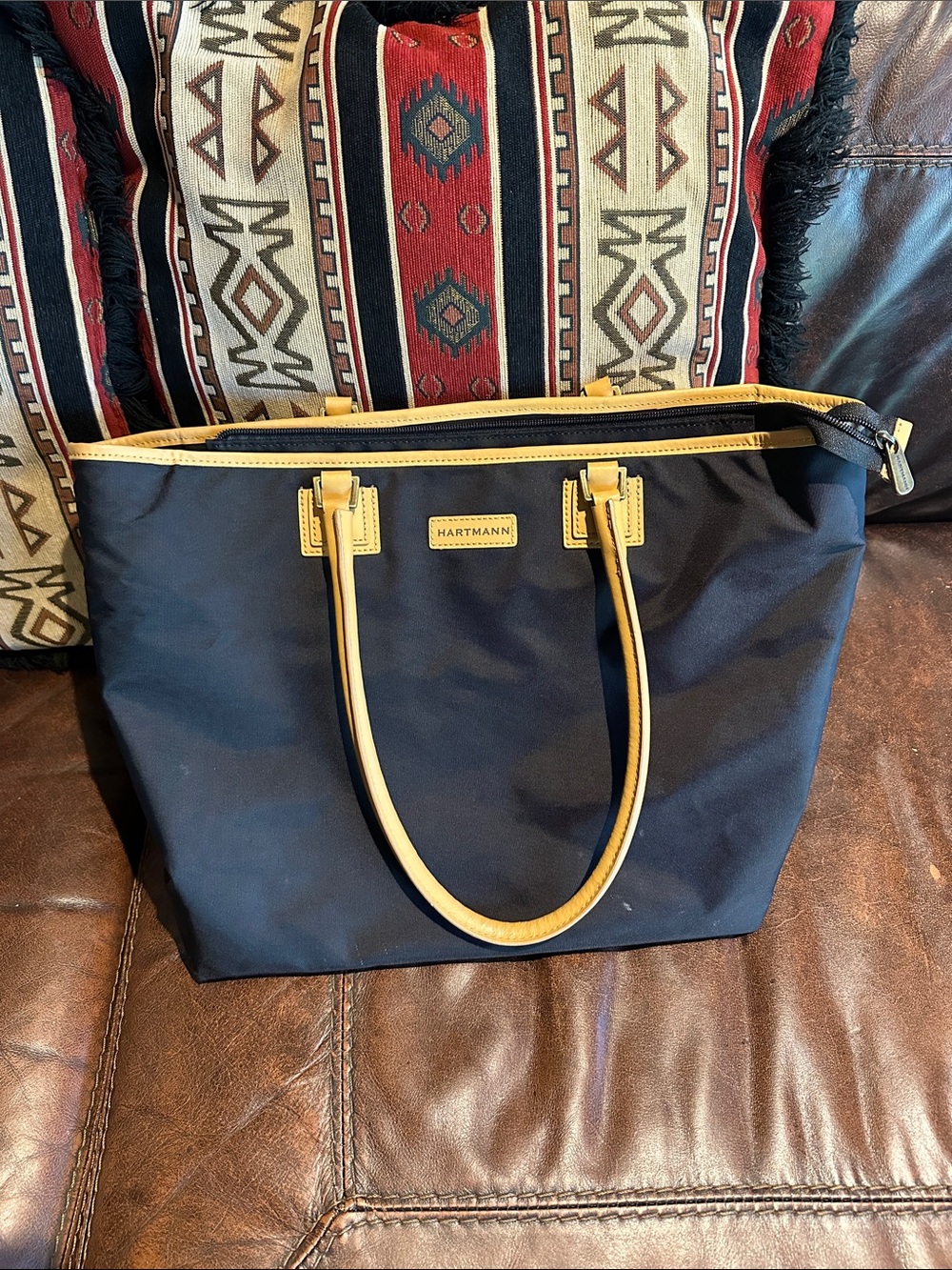 Hartmann Navy Tote with Tan Trim